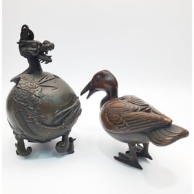 2 Antique Chinese & Japanese Bronze Incense