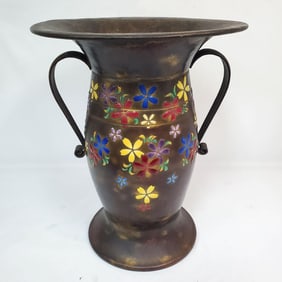 Very Large Japanese Art Deco Ando Cloisonne Brass Vase