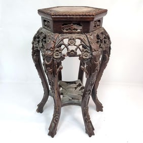Antique Chinese Carved Wood 6-Legged Table