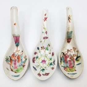 Set of 3 Antique Chinese Soup Spoons