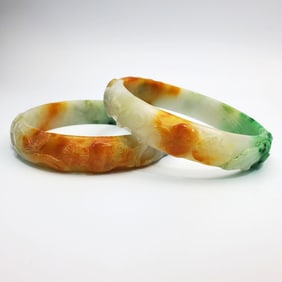 Pair of Chinese Carved Jade Bangle Bracelets