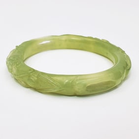 Chinese Antique Apple Green Jade Bangle Bracelet