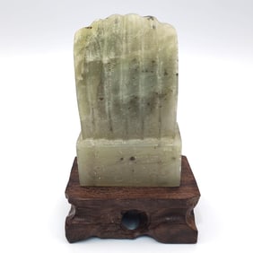 Chinese Antique Carved Jade Statue on Wood Stand