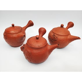 3 Vintage Japanese Tokoname Red Clay Teapots