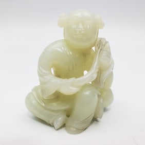 Chinese White Jade Carving of a Little Boy