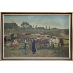 Antique Hungarian Signed Large Oil Painting