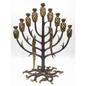 Erte Judaica Bronze Tree of Life Menorah c.1987