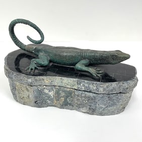 Maitland Smith Patinated Bronze, Stone, Wood Box