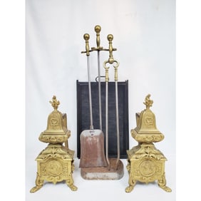 Antique Brass Fireplace 4 Piece Set