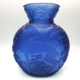 Daum Nancy Art Deco Acid Cut Gazelle Vase c.1920's