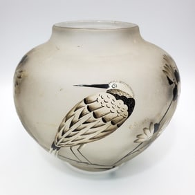 Daum Nancy Art Deco Acid Cut & Enameled Vase 1930