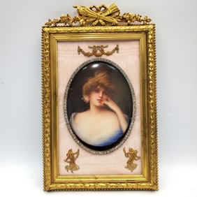Antique German Porcelain Plaque French Bronze