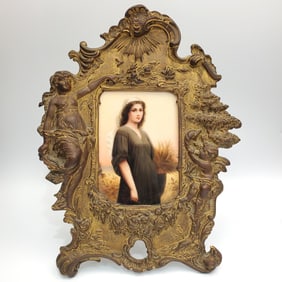 German Porcelain Plaque "Ruth" in Original Frame