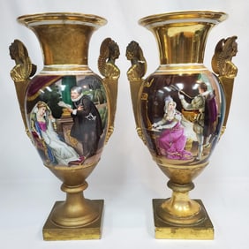 Antique Pair of French Empire Porcelain Vases
