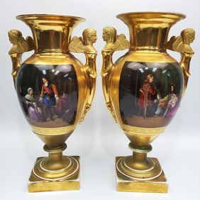 Antique French Empire Hand Painted Porcelain Vases
