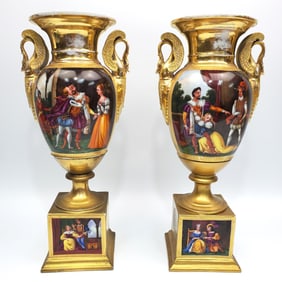Antique French Empire Hand Painted Porcelain Vases