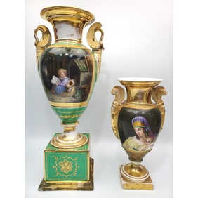 2 Antique French Empire Hand Porcelain Vases