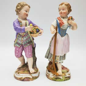 Antique 19th c. Meissen Porcelain Pair of Figures