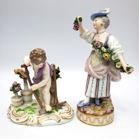 2 Antique 19th Century Meissen Porcelain Figures
