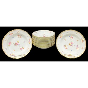 Set of 12 Antique Meissen Porcelain Deep Plates