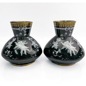 Pair of Antique George Jones Pate Sur Pate Vases