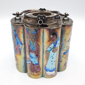 Chinese Sterling Silver & Enamel Wine Dispenser