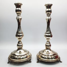 Judaica Sterling Silver Pair of Large Candlesticks