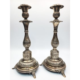 Judaica Pair of 84 Silver Shabbat Candlesticks