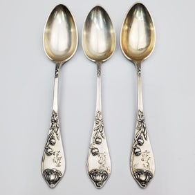 Set of 3 Antique Russian Sterling Silver Spoons