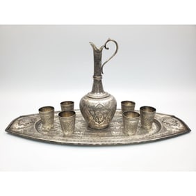 Exceptional Antique Persian 84 Silver Vodka Set