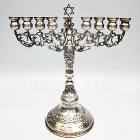 Judaica Vintage Sterling Silver Menorah