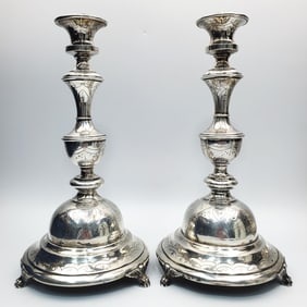 Judaica Pair of Sterling Silver Candlesticks