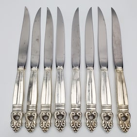 Set of 8 Royal Danish Sterling Silver Steak Knives