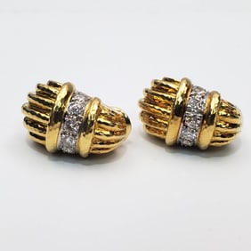 Pair of David Webb 18K Gold & Diamond Earrings