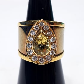 Rare 18K Gold, Diamond, & Yellow Sapphire Ring