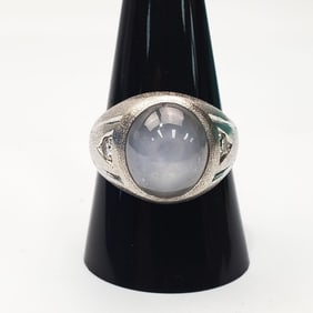 Large Platinum Star Sapphire & Diamond Ring