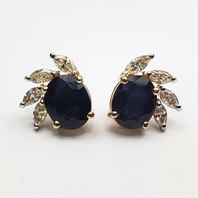 14k Gold, Natural Sapphire, & Diamonds Earrings