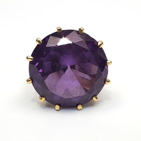 Large Synthetic Alexandrite & 14K Gold Round Ring