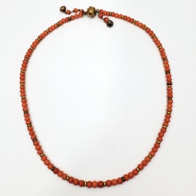 Antique Gold & Coral Beaded Necklace