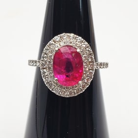 18K White Gold, Ruby & Diamonds Ring w/ GIA Cert.