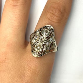 Antique 14K White Gold & Diamond Cocktail Ring