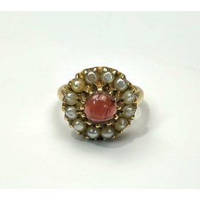 Vintage 14K Yellow Gold, Tourmaline & Pearl Ring