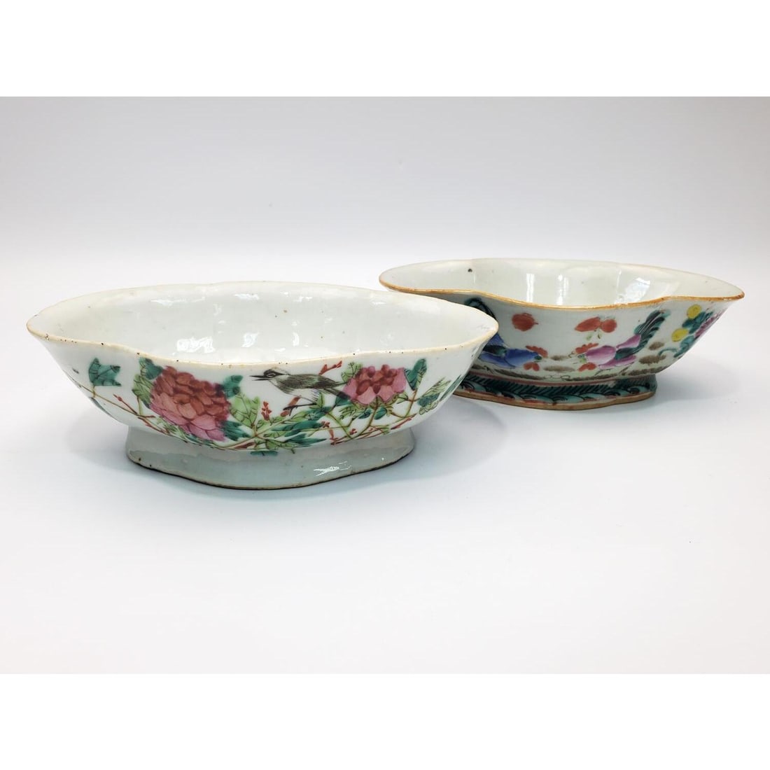 2 Antique Chinese Hand Painted & Enameled Bowls: 2 Antique Chinese Hand Painted & Enameled Porcelain Bowls. One Bowl is Signed.Condition: Generally Good. There are Some Very Small Chips on the Top Edges of Both Bowls.Dimensions: L-7.3" x W-5.5" x H-