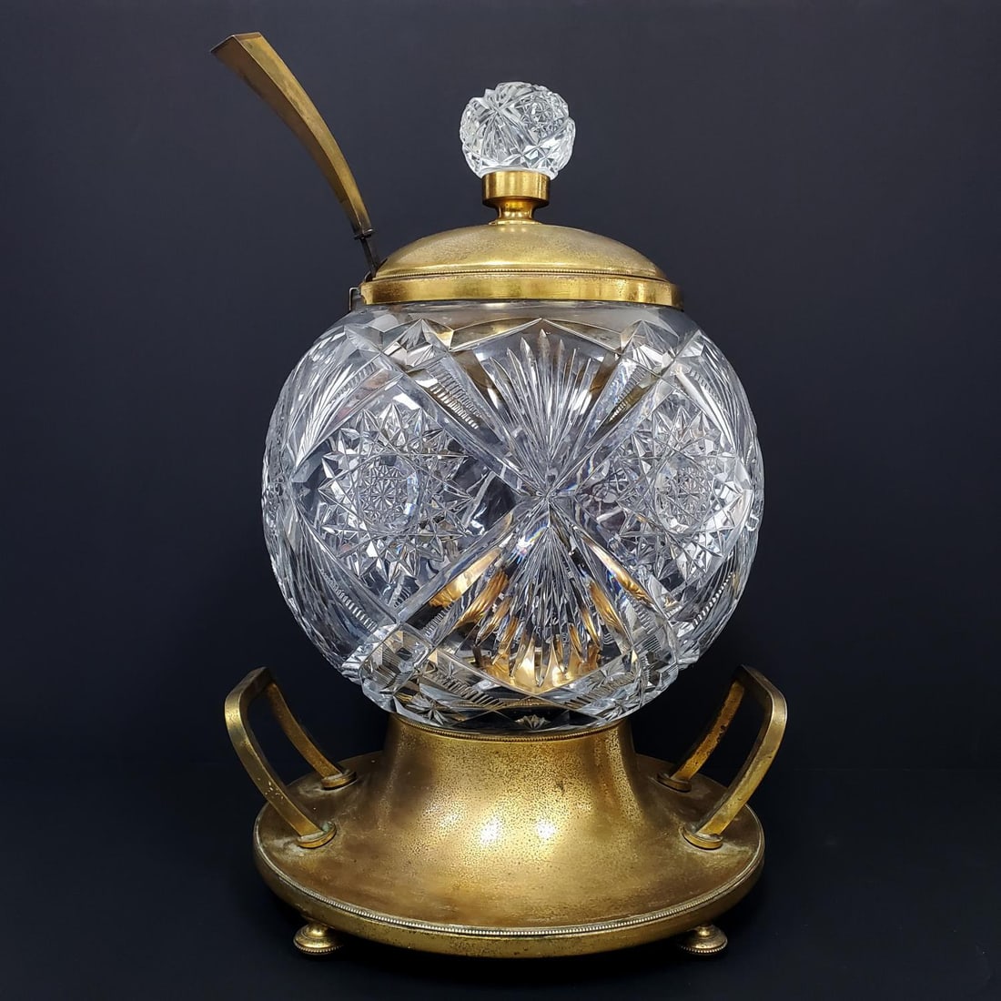 Antique Cut Crystal & Guilt Metal Punch Bowl (1 of 5)