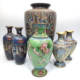 Lot of 6 Chinese & Japanese Cloisonne Vases