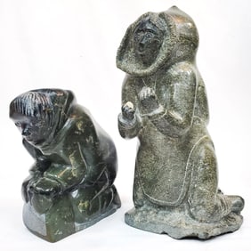 Lot of 2 Vintage Carved Stone Inuit Sculptures