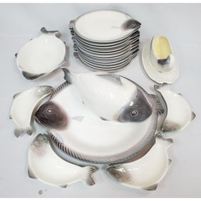 Antique French 21pc. Glazed Porcelain Serving Set