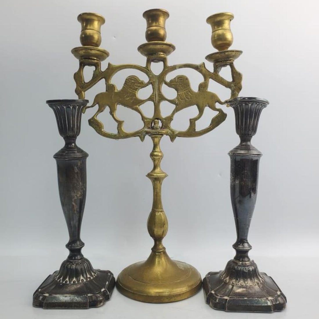 3 Judaica Items Incl. Brass Shabbat Candelabra (1 of 6)