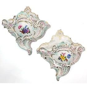 Antique Pr. of Dresden German Porcelain Wall Vases