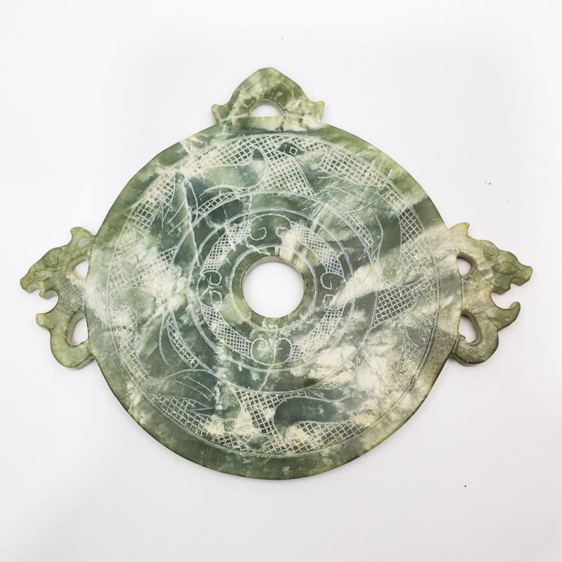 Antique Chinese Jade Dragon & Phoenix Bi Disk (1 of 3)